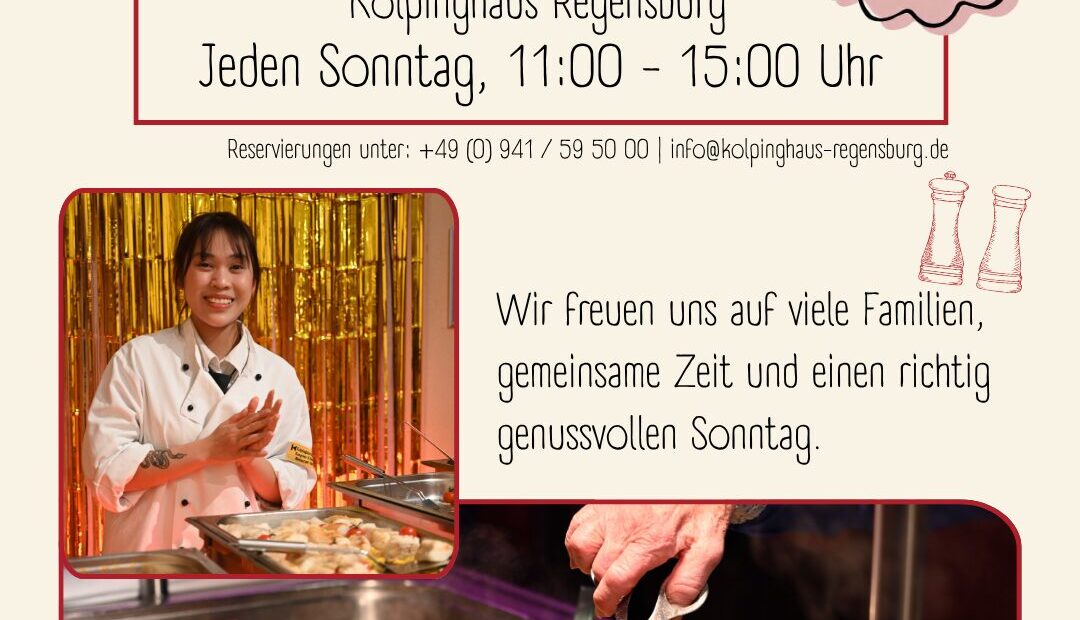 Familienbuffet Regensburg im Kolpinghaus mit warmen Speisen, Vorspeisen und Desserts
